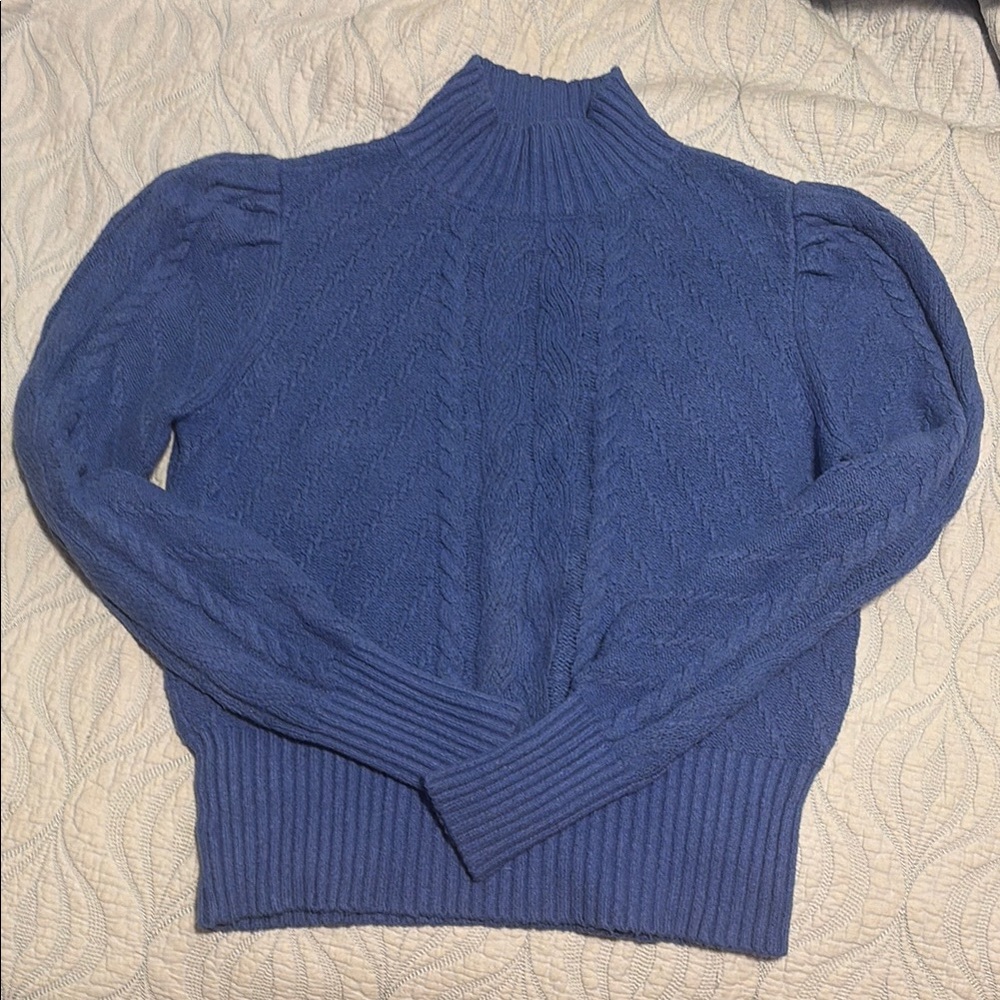 LOFT Blue Cowl Neck Sweater with Puff Sleeves